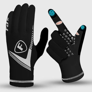 Fdx Black & White Full Finger Cycling Gloves for Winter MTB Road Bike Reflective Thermal & Touch Screen - Frost