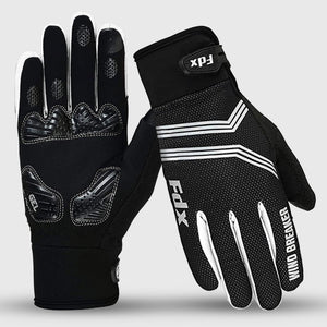 Fdx Black & White Full Finger Cycling Gloves for Winter MTB Road Bike Reflective Thermal & Touch Screen - Dryrest