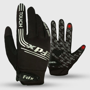Fdx Black & White Full Finger Cycling Gloves for Winter MTB Road Bike Reflective Thermal & Touch Screen - Subzero