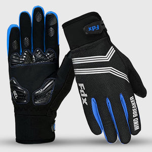 Fdx Black & Blue Full Finger Cycling Gloves for Winter MTB Road Bike Reflective Thermal & Touch Screen - Dryrest