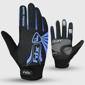 Fdx Black & Blue Full Finger Cycling Gloves for Winter MTB Road Bike Reflective Thermal & Touch Screen - Zesto