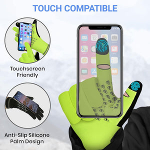 FDX Men’s & Women's yellow Full Finger Winter Cycling Gloves - windproof warm padded mtb mitts touch screen compatible thermal anti-slip women waterproof racing