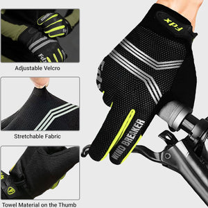 FDX Men’s & Women's Green & Black Full Finger Winter Cycling Gloves - windproof warm padded MTB mitts touch screen compatible thermal anti-slip women waterproof racing