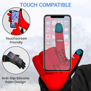 FDX Men’s & Women's Red Full Finger Winter Cycling Gloves - windproof warm padded mtb mitts touch screen compatible thermal anti-slip women waterproof racing