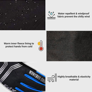 FDX Black & Blue Full Finger Unisex Gloves Windproof Mountain Bike Mitts Hi Viz Reflectors Breathable Smart Phone Touch Screen Gel Padded Winter Cycling Gear UK