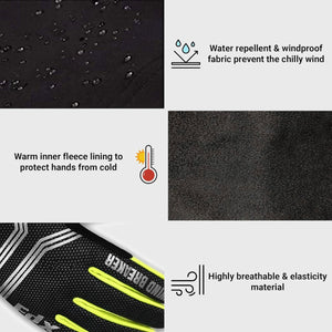 FDX Unisex Green & Black Full Finger Winter Cycling Gloves - warm windproof anti-slip MTB padded unisex gloves, waterproof touch compatible women racing mitts