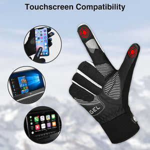 FDX Unisex White Full Finger Winter Cycling Gloves - warm windproof anti-slip MTB padded unisex gloves, waterproof touch compatible women racing mitts