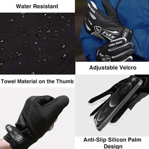 FDX Men’s & Women's White Full Finger Winter Cycling Gloves - windproof warm padded mtb mitts touch screen compatible thermal anti-slip women waterproof racing