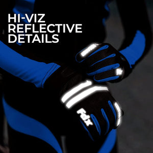 Unisex Blue Full Finger Winter Cycling Gloves - windproof warm padded palm women mitts, cold weather waterproof touch sensitive thermal racing MTB