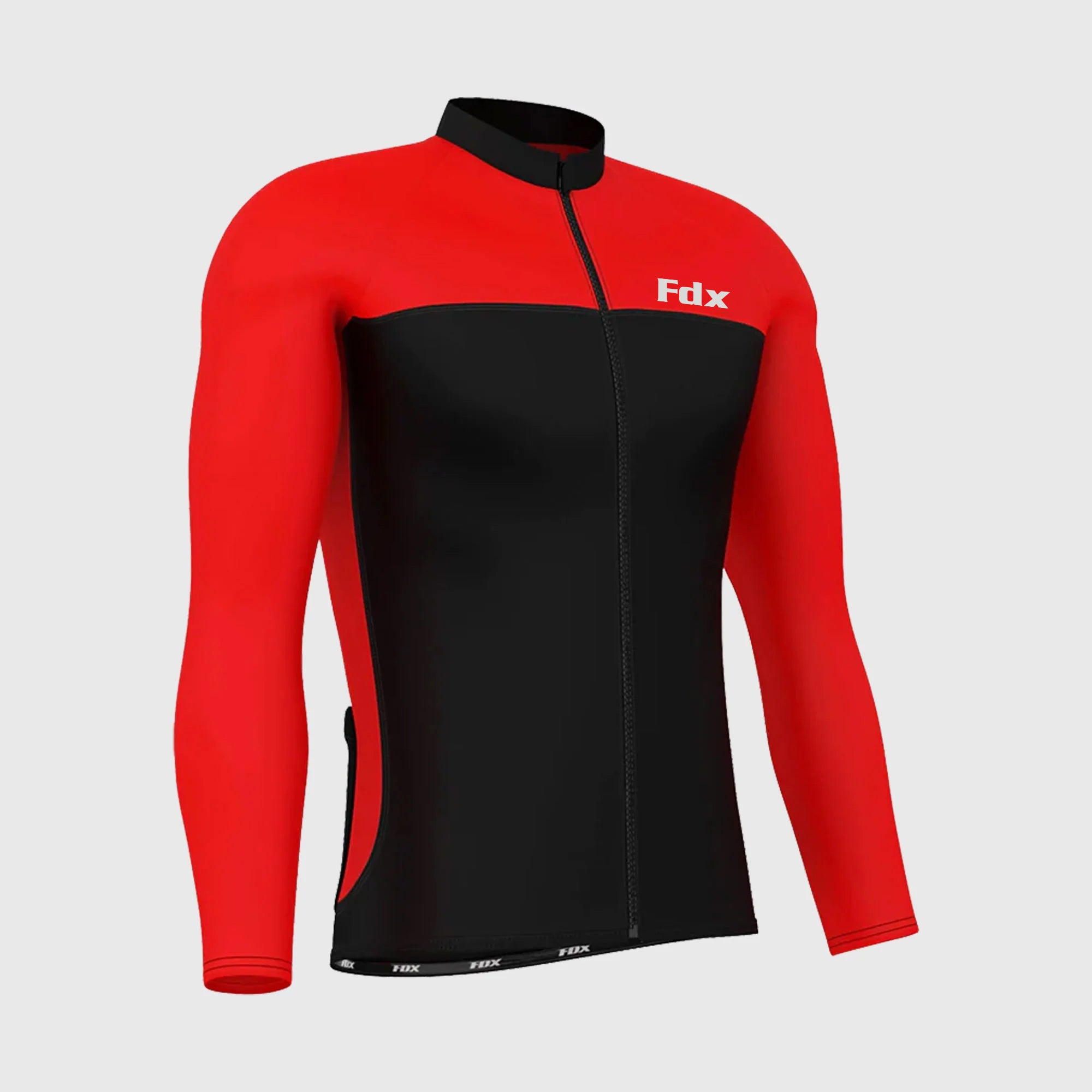 Fdx Mens Black & Red Long Sleeve Cycling Jersey for Winter Roubaix Thermal Fleece Road Bike Wear Top Full Zipper, Pockets & Hi-viz Reflectors - Comet