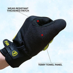 FDX Black & Green Full Finger Unisex Gloves Windproof Mountain Bike Mitts Hi Viz Reflectors Breathable Smart Phone Touch Screen Gel Padded Winter Cycling Gear UK