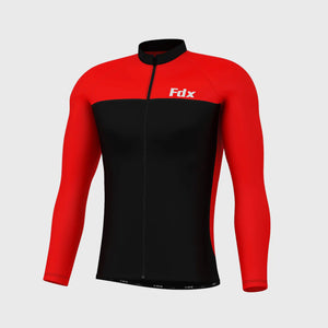 Fdx Mens Red & Black Full Sleeve Cycling Jersey for Winter Roubaix Thermal Fleece Road Bike Wear Top Full Zipper, Pockets & Hi-viz Reflectors - Comet