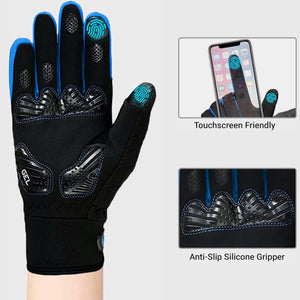 FDX Men’s & Women's Blue & Black Full Finger Winter Cycling Gloves - windproof warm padded MTB mitts touch screen compatible thermal anti-slip women waterproof racing