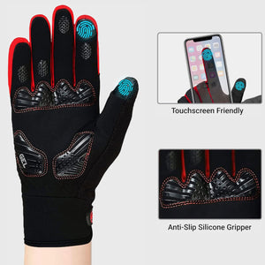 FDX Men’s & Women's Red & Black Full Finger Winter Cycling Gloves - windproof warm padded MTB mitts touch screen compatible thermal anti-slip women waterproof racing