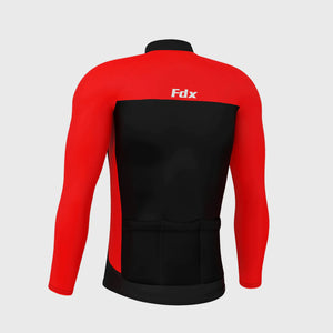 Fdx Mens Thermal Long Sleeve Cycling Jersey Red & Black for Winter Roubaix Warm Fleece Road Bike Wear Top Full Zipper, Pockets & Hi-viz Reflectors - Comet
