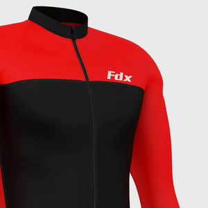 Fdx Mens Warm Long Sleeve Cycling Jersey Red & Black for Winter Roubaix Thermal Fleece Road Bike Wear Top Full Zipper, Pockets & Hi-viz Reflectors - Comet
