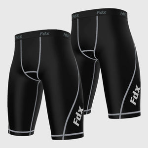 Fdx Men's & Boy's Black Compression Shorts Skin Tight Gym Pants Pack Of 2