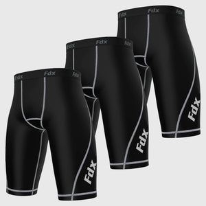 Fdx Men's & Boy's Black Compression Shorts Skin Tight Gym Pants Pack Of 3