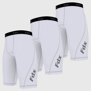 Fdx Men's & Boy's White Compression Shorts Skin Tight Gym Pants Pack Of 3
