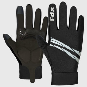 FDX Full Finger Cyclone Winter Cycling Gloves Silicon Gripper Gel padded Long Cuffs Anti Slip Reflective Details UK