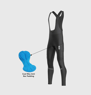 Fdx Mens Black Chamois Padded Cycling Bib Tights For Winter Roubaix Thermal Fleece Reflective Warm Leggings - All Day Bike Pants