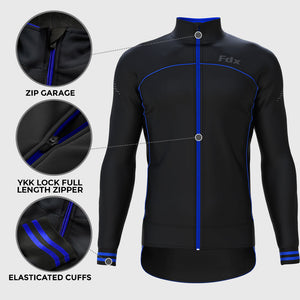 Fdx Elasticated Arm Sleeve Cuff Cycling Jacket for Men's Black & 	Blue Winter Thermal Casual Softshell Clothing Lightweight, Windproof, Waterproof & Pockets - Apollux