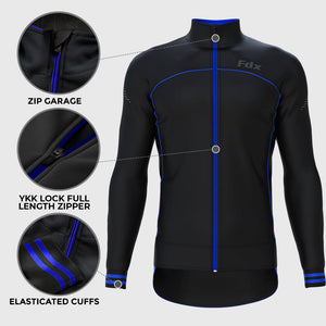 Fdx Elasticated Arm Sleeve Cuff Cycling Jacket for Men's Black & Blue Winter Thermal Casual Softshell Clothing Lightweight, Windproof, Waterproof & Pockets - Apollux
