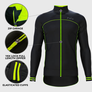 Fdx Elasticated Arm Sleeve Cuff Cycling Jacket for Men's Black & Green Winter Thermal Casual Softshell Clothing Lightweight, Windproof, Waterproof & Pockets - Apollux