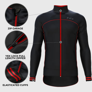 Fdx Elasticated Arm Sleeve Cuff Cycling Jacket for Men's Black & 	Red Winter Thermal Casual Softshell Clothing Lightweight, Windproof, Waterproof & Pockets - Apollux