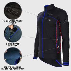 Fdx Mens Windbreaker Cycling Jacket Blue for Winter Thermal Casual Softshell Clothing Lightweight, Windproof, Waterproof & Pockets - Apollux