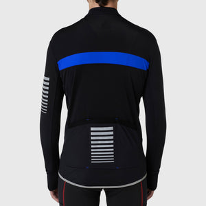 Fdx Mens Black & Blue Long Sleeve Cycling Jersey & Gel Padded Bib Tights Pants for Winter Roubaix Thermal Fleece Road Bike Wear Windproof, Hi-viz Reflectors & Pockets - All Day