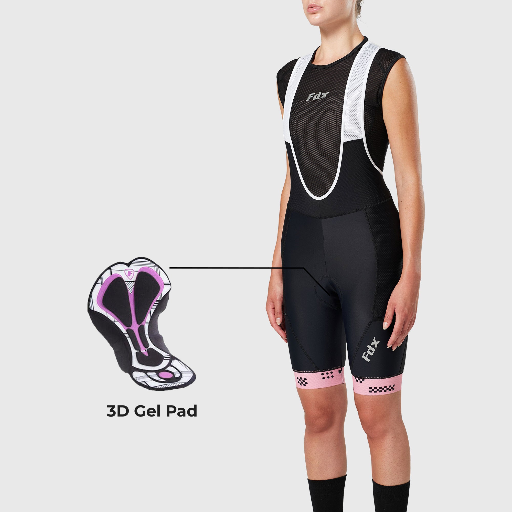 Fdx Womens Black & Tea Pink Gel Padded Cycling Bib Shorts For Summer Best Breathable Outdoor Road Bike Short Length Bib - All Day