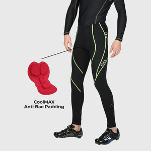 Fdx Mens Fluorescent Yellow Chamois Gel Padded Cycling Tights For Winter Roubaix Thermal Fleece Reflective Warm Leggings - Divine Bike Long Pants