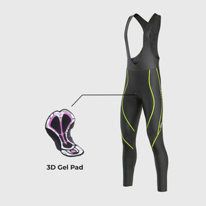 Fdx Womens Black & Yellow Gel Padded Cycling Bib Tights For Winter Roubaix Thermal Fleece Reflective Design Warm Leggings - Divine Bike Pants