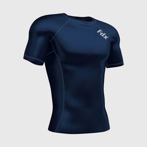 Fdx Mens Navy Blue Short Sleeve Compression Top Running Gym Workout Wear Rash Guard Stretchable Breathable Baselayer Shirt - Cosmic