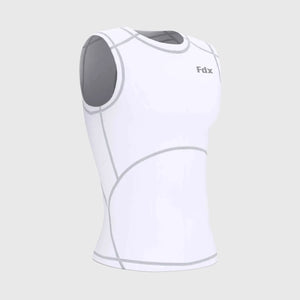 Fdx Mens White Sleeveless Compression Top Running Gym Workout Wear Rash Guard Stretchable Breathable Baselayer Shirt - Aeroform