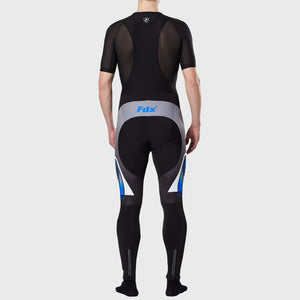 Fdx Men's Black & Blue Long Sleeve Cycling Jersey & Gel Padded Bib Tights Pants for Winter Roubaix Thermal Fleece Road Bike Wear Windproof, Hi-viz Reflectors & Pockets - Signature