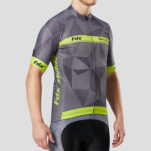 Fdx Mens Road Cycling Short Sleeve Cycling Jersey Yellow & Grey  for Summer Best Road Bike Wear Top Light Weight, Full Zipper, Pockets & Hi-viz Reflectors - Splinter