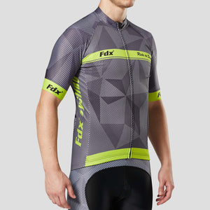 Fdx Mens Road Cycling Short Sleeve Cycling Jersey Yellow & Grey for Summer Best Road Bike Wear Top Light Weight, Full Zipper, Pockets & Hi-viz Reflectors - Splinter