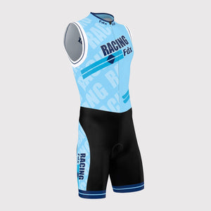 Fdx Mens Black & Blue Sleeveless Gel Padded Triathlon / Skin Suit for Summer Cycling Wear, Runnung & Swimming Half Zip - Core