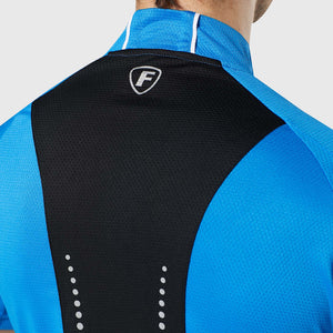 Fdx Mens Reflective Blue Short Sleeve Cycling Jersey for Summer Best Road Bike Wear Top Light Weight, Full Zipper, Pockets & Hi-viz Reflectors - Pace