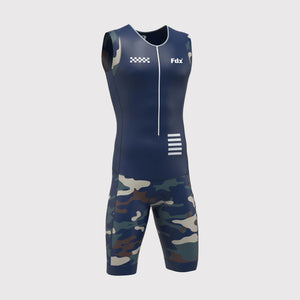 Fdx Mens Navy Blue Sleeveless Gel Padded Triathlon / Skin Suit for Summer Cycling Wear, Running & Swimming Half Zip - Camouflage