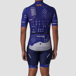 Fdx Reflective Mens Blue Short Sleeve Cycling Jersey & Gel Padded Bib Shorts Best Summer Road Bike Wear Light Weight, Hi-viz Reflectors & Pockets - All Day