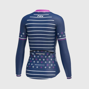 Fdx Black & Navy Women's Blue Long Sleeve Cycling Jersey for Winter Roubaix Thermal Fleece Road Bike Wear Windproof, Hi viz Reflectors & Pockets - Ripple