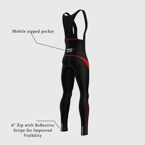 Fdx Breathable Mens Gel Padded Cycling Bib Tights Black & Red For Winter Roubaix Thermal Fleece Reflective Warm Stretchable Leggings - Viper Bike Pants