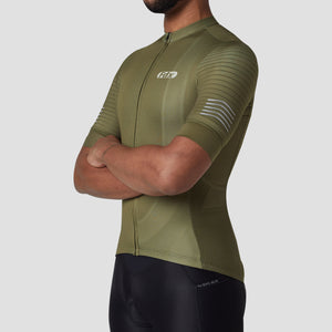 Fdx Short Sleeve Cycling Jersey for Mens Green, Summer Best Road Bike Wear Top Light Weight, Full Zipper, Pockets & Hi-viz Reflectors - Essential