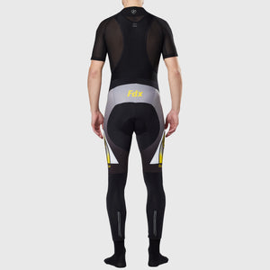Fdx Men's Black & Yellow Long Sleeve Cycling Jersey & Gel Padded Bib Tights Pants for Winter Roubaix Thermal Fleece Road Bike Wear Windproof, Hi-viz Reflectors & Pockets - Signature