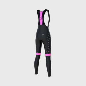 Fdx Womens Black & Pink Gel Padded Cycling Mesh Bib Tights For Winter Roubaix Thermal Fleece Reflective Warm Leggings - Polka Dots Bike Pants