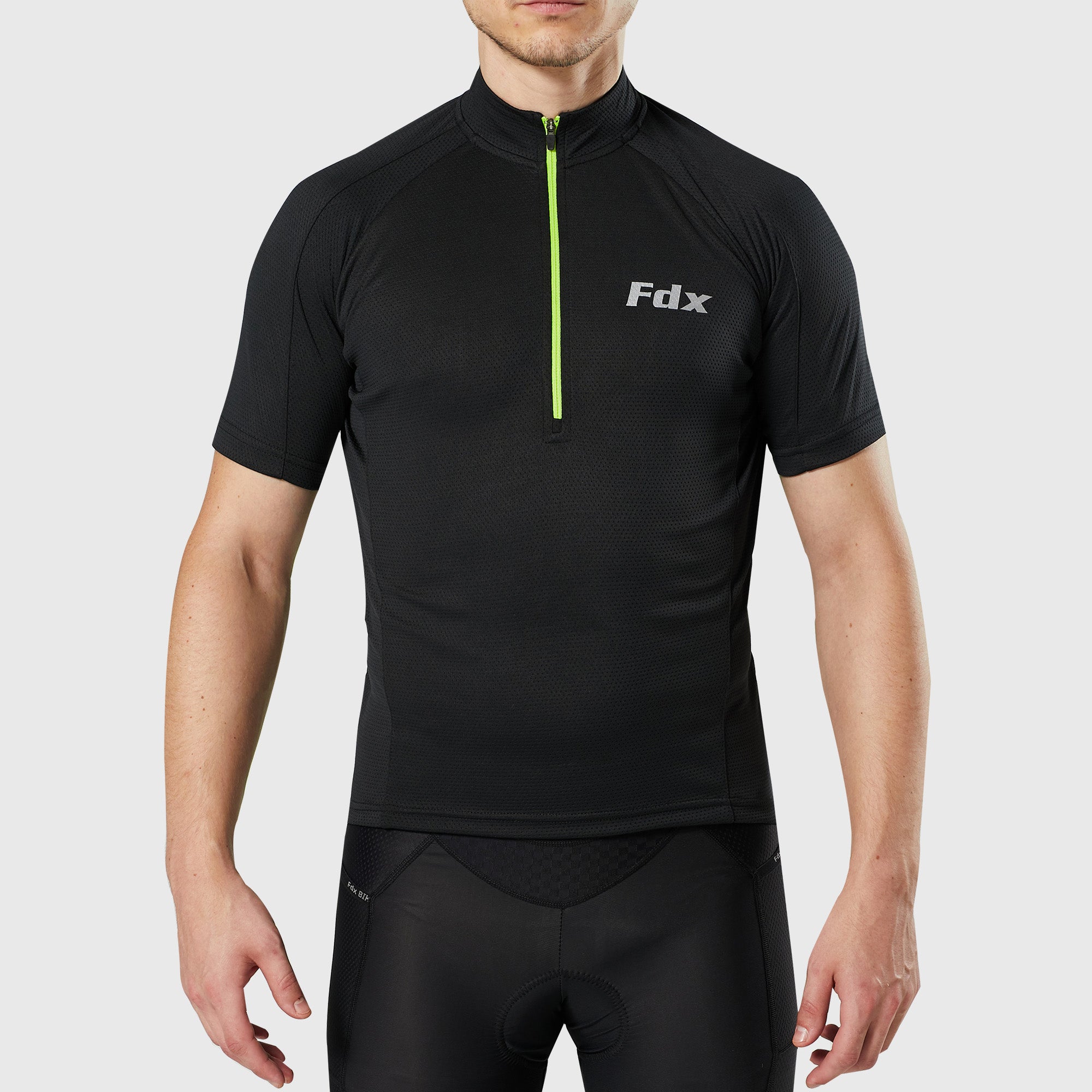Fdx Mens Black Short Sleeve Cycling Jersey for Summer Best Road Bike Wear Top Light Weight, Full Zipper, Pockets & Hi-viz Reflectors - Pace