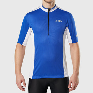 Fdx Mens Blue & White Half Sleeve Cycling Jersey for Summer Best Road Bike Wear Top Light Weight, Full Zipper, Pockets & Hi-viz Reflectors - Vertex